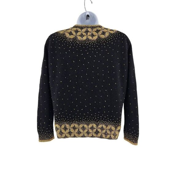 Beautiful Black Vintage Gene Shelly's Sweater Embellished in Gold Beads - Picture 2 of 5